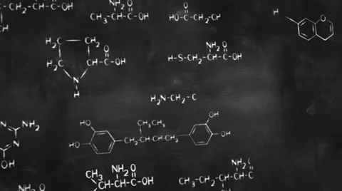 Chemical formulas on chalkboard panning loop Stock Footage 36157532