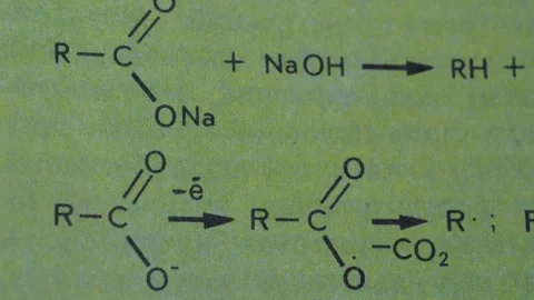 Chemical formulas in an old textbook macro Stock Footage 281503981