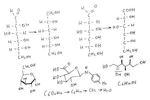 Chemical formulas. Scientific, educational background. Hand-drawn. Vector. Stock Illustration