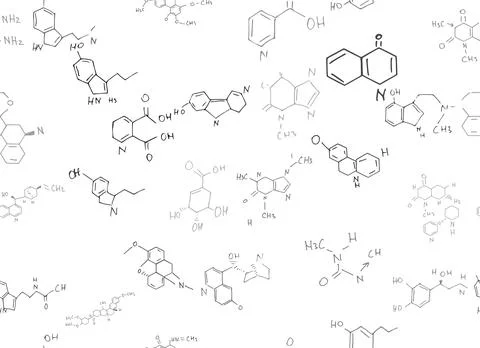 Chemical formulas. scientific, educational background on white. hand drawn.. Stock Illustration