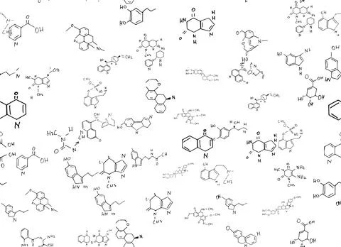 Chemical formulas. scientific, educational background on white. hand drawn.. Stock Illustration