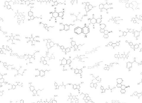Chemical formulas. scientific, educational background on white. hand drawn.. Stock Illustration