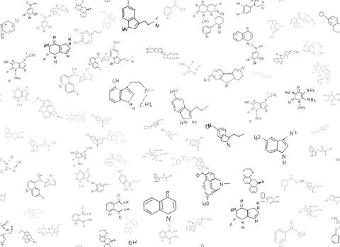 Chemical formulas. scientific, educational background on white. hand drawn.. Stock Illustration