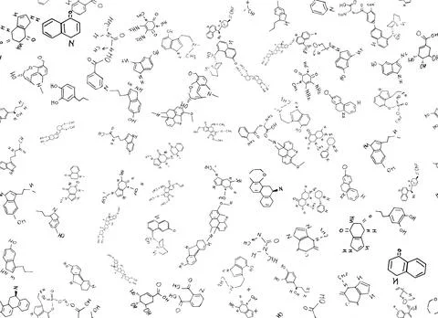 Chemical formulas. scientific, educational background on white. hand drawn.. Stock Illustration