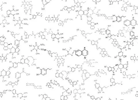 Chemical formulas. scientific, educational background on white. hand drawn.. Stock Illustration