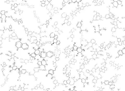 Chemical formulas. scientific, educational background on white. hand drawn.. Stock Illustration