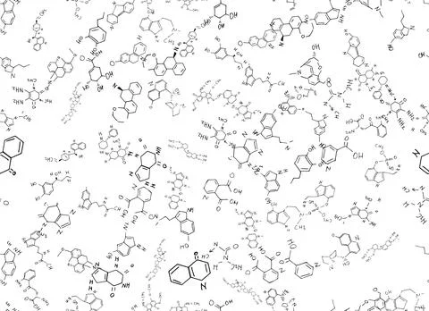 Chemical formulas. scientific, educational background on white. hand drawn.. Stock Illustration