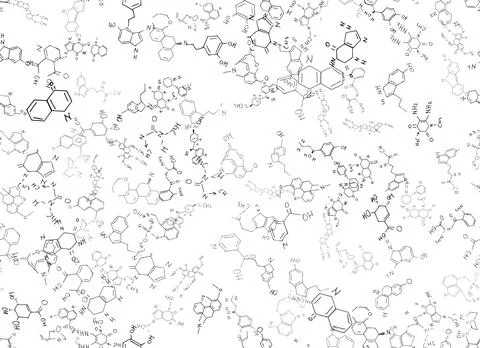 Chemical formulas. scientific, educational background on white. hand drawn.. Stock Illustration