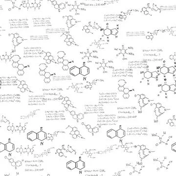 Chemical formulas. scientific, educational background on white. seamless pattern Stock Illustration