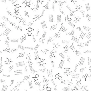 Chemical formulas. scientific, educational background on white. seamless pattern Stock Illustration