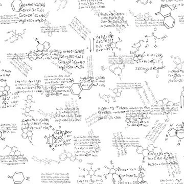 Chemical formulas. scientific, educational background on white. seamless pattern Stock Illustration