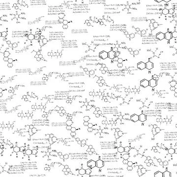 Chemical formulas. scientific, educational background on white. seamless pattern Stock Illustration
