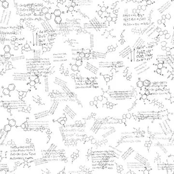 Chemical formulas. scientific, educational background on white. seamless pattern Stock Illustration