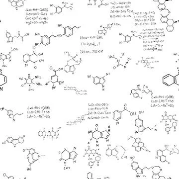 Chemical formulas. scientific, educational background. seamless vector pattern Stock Illustration