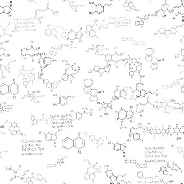 Chemical formulas. scientific, educational background. seamless vector pattern Stock Illustration