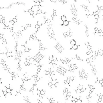 Chemical formulas. scientific, educational background. seamless vector pattern Stock Illustration