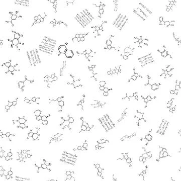 Chemical formulas. scientific, educational background. seamless vector pattern Stock Illustration