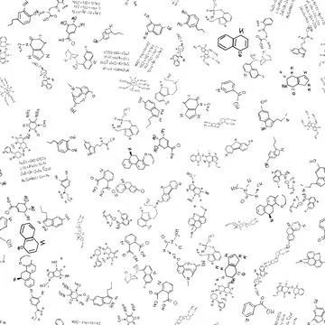 Chemical formulas. scientific, educational background. seamless vector pattern Stock Illustration