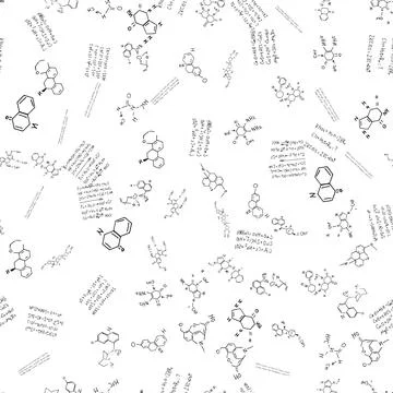 Chemical formulas. scientific, educational background. seamless vector pattern Stock Illustration