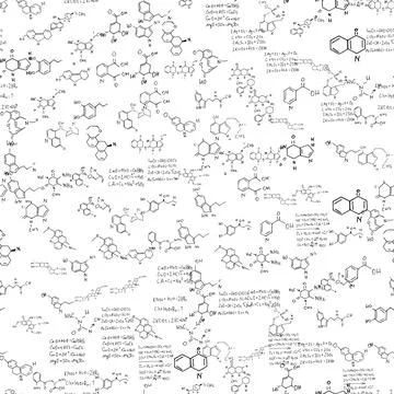 Chemical formulas. scientific, educational background. seamless vector pattern Stock Illustration
