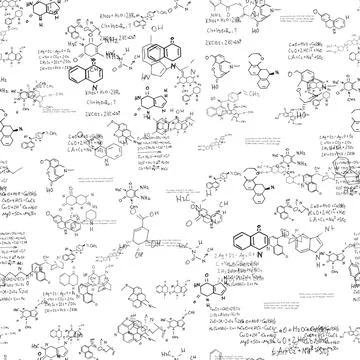 Chemical formulas. scientific, educational background. seamless vector pattern Stock Illustration