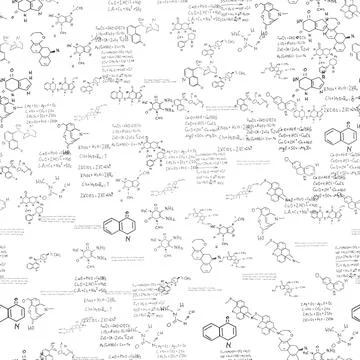 Chemical formulas. scientific, educational background. seamless vector pattern Stock Illustration