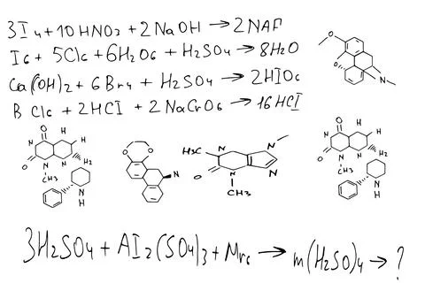 Chemical formulas . the scientific educational background is hand-drawn on a Stock Illustration