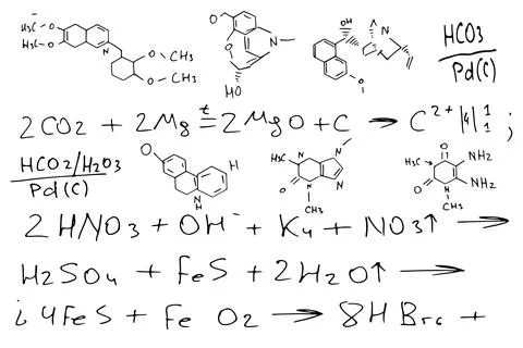 Chemical formulas . the scientific educational background is hand-drawn on a Stock Illustration