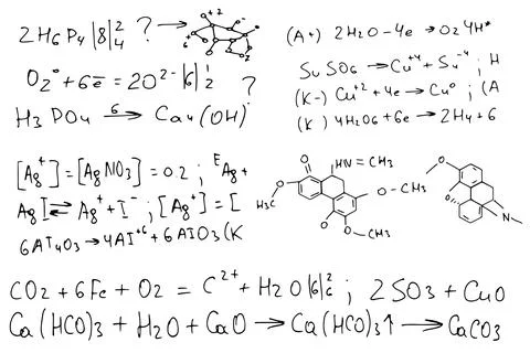 Chemical formulas . the scientific educational background is hand-drawn on a Stock Illustration