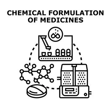 Chemical formulation of medicines concept creating drugs Stock Illustration