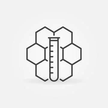 Chemical Hexagonal Formula and Test Tube vector line icon Illustrazione stock