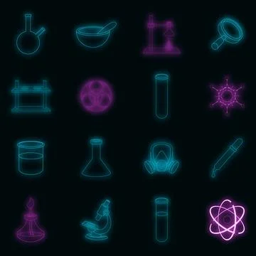 Chemical lab icons set vector neon Stock Illustration