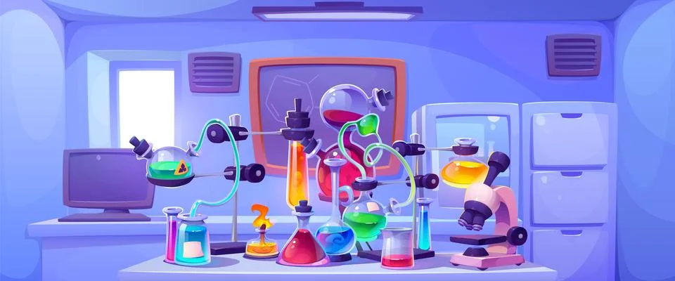 Chemical lab interior with microscope 스톡 일러스트