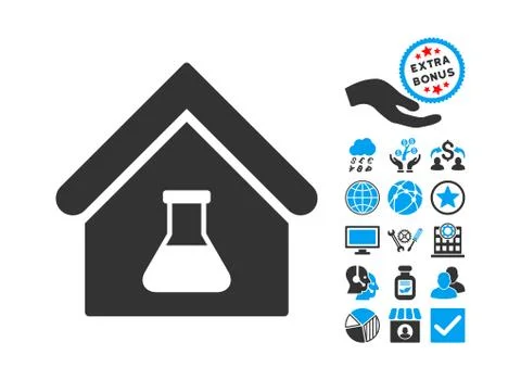 Chemical Labs Building Flat Vector Icon With Bonus Ilustración de archivo