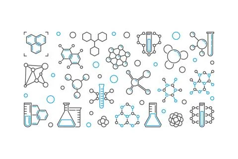 Chemical linear banner. Vector outline horizontal illustration Stock Illustration