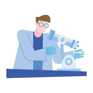 Chemical man with microscope at desk vector design 库存插图