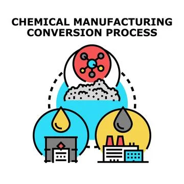 Chemical manufacturing conversion process illustration and icon Stock Illustration