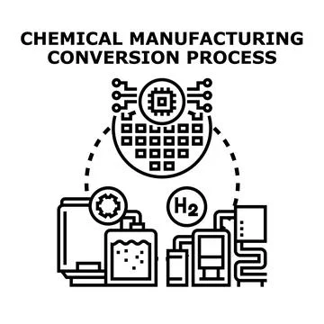 Chemical manufacturing conversion process illustration vector concept Stock Illustration