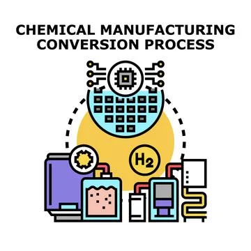 Chemical manufacturing conversion process illustration vector concept Stock Illustration