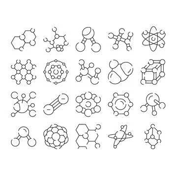 Chemical molecular structure science and atom icons set Stock Illustration