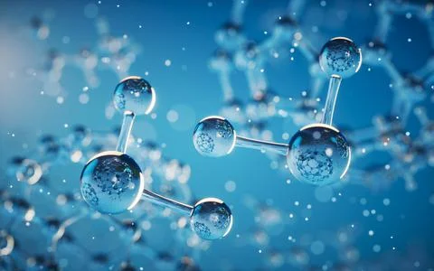 Chemical molecule with blue background, 3d rendering. Stock Illustration