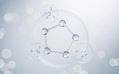Chemical molecule with blue background, 3d rendering. Stock Photos