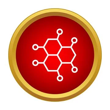 Chemical molecule structure icon on red gold button Stock Illustration