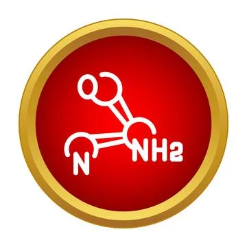 Chemical molecule structure icon in a red circle with gold border Stock Illustration