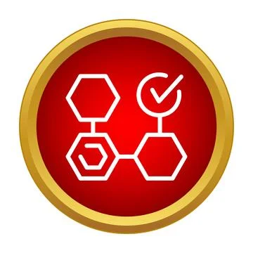 Chemical molecule structure linking with checkmark icon Stock Illustration