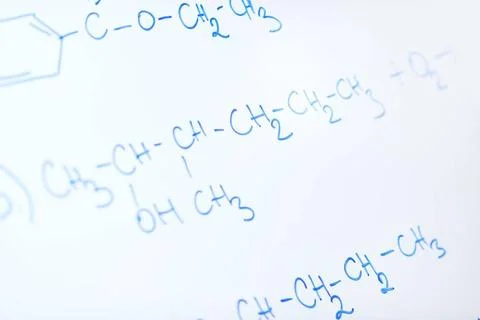 Chemical molecule structure on white boar abstract science and chemical mo... Stock Photos