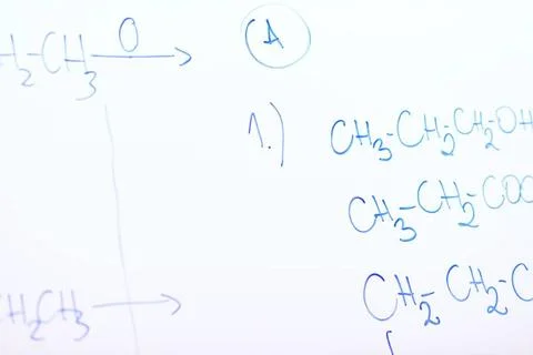 Chemical molecule structure on white boar abstract science and chemical mo... Stock Photos