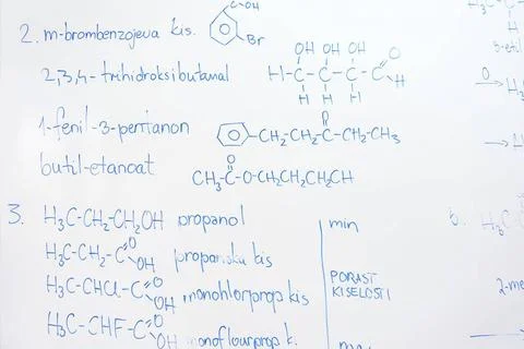 Chemical molecule structure on white boar abstract science and chemical mo... Stock Photos
