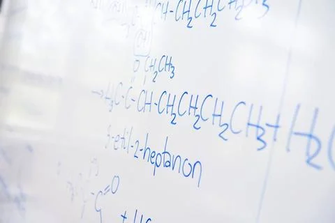 Chemical molecule structure on white boar abstract science and chemical mo... Stock Photos