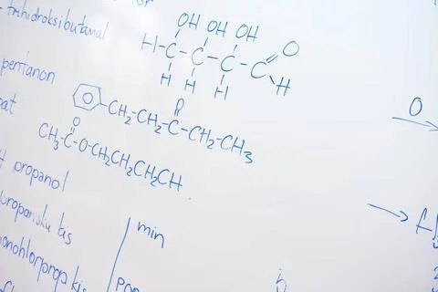 Chemical molecule structure on white boar abstract science and chemical mo... Stock Photos